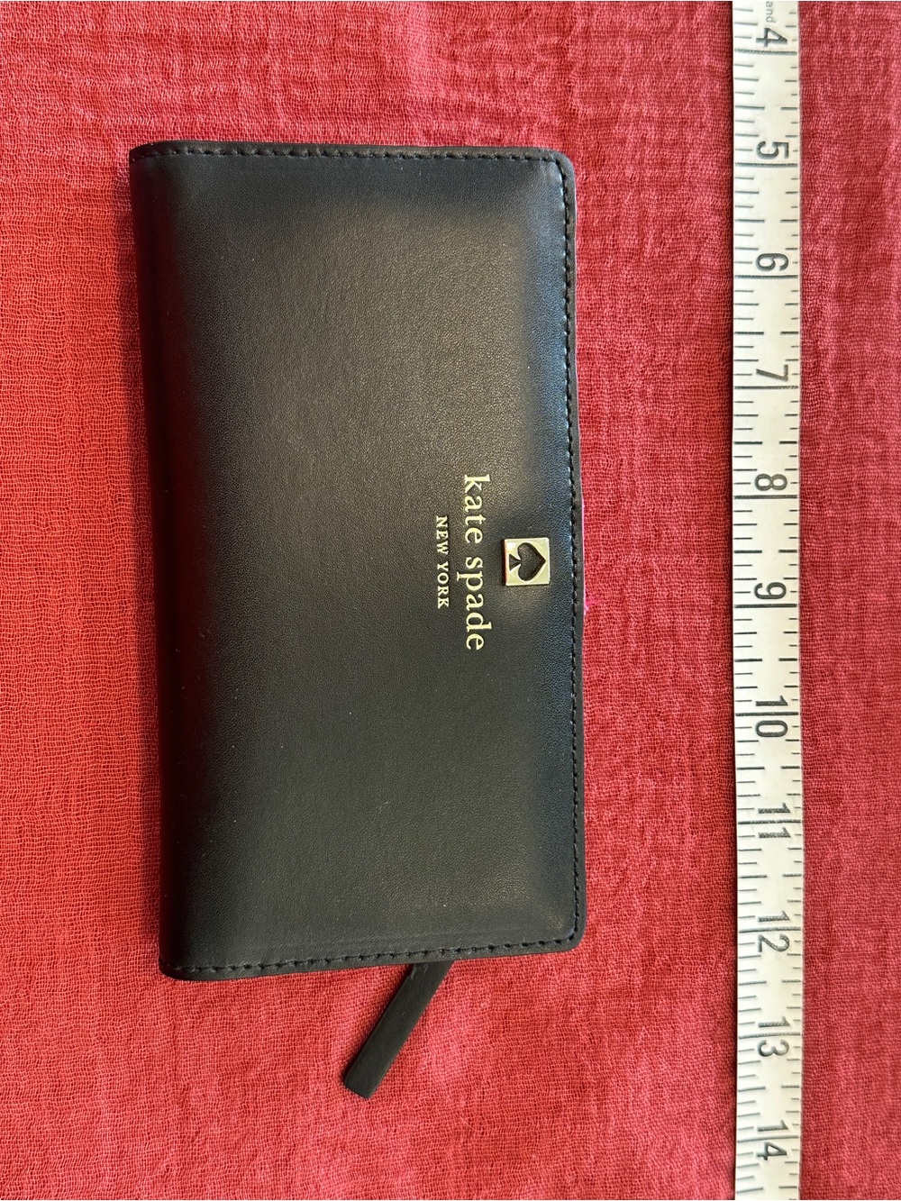kate spade Black Leather Zip Phone Wallet with Gold Logo